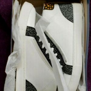 New white, Brooklyn high top polka dot print high top sneakers